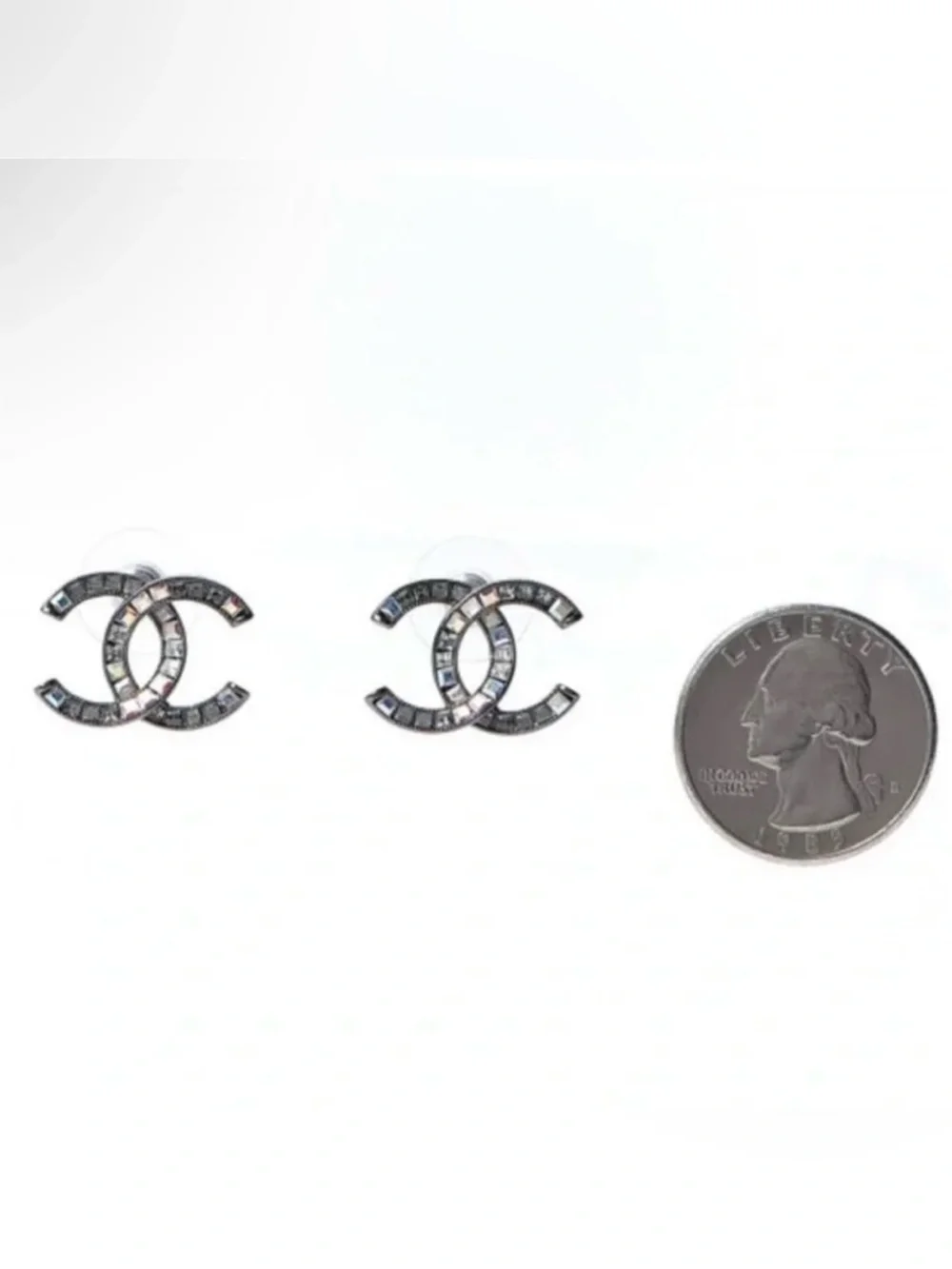 CHANEL Ruthenium Crystal Baguette CC Stud Earrings